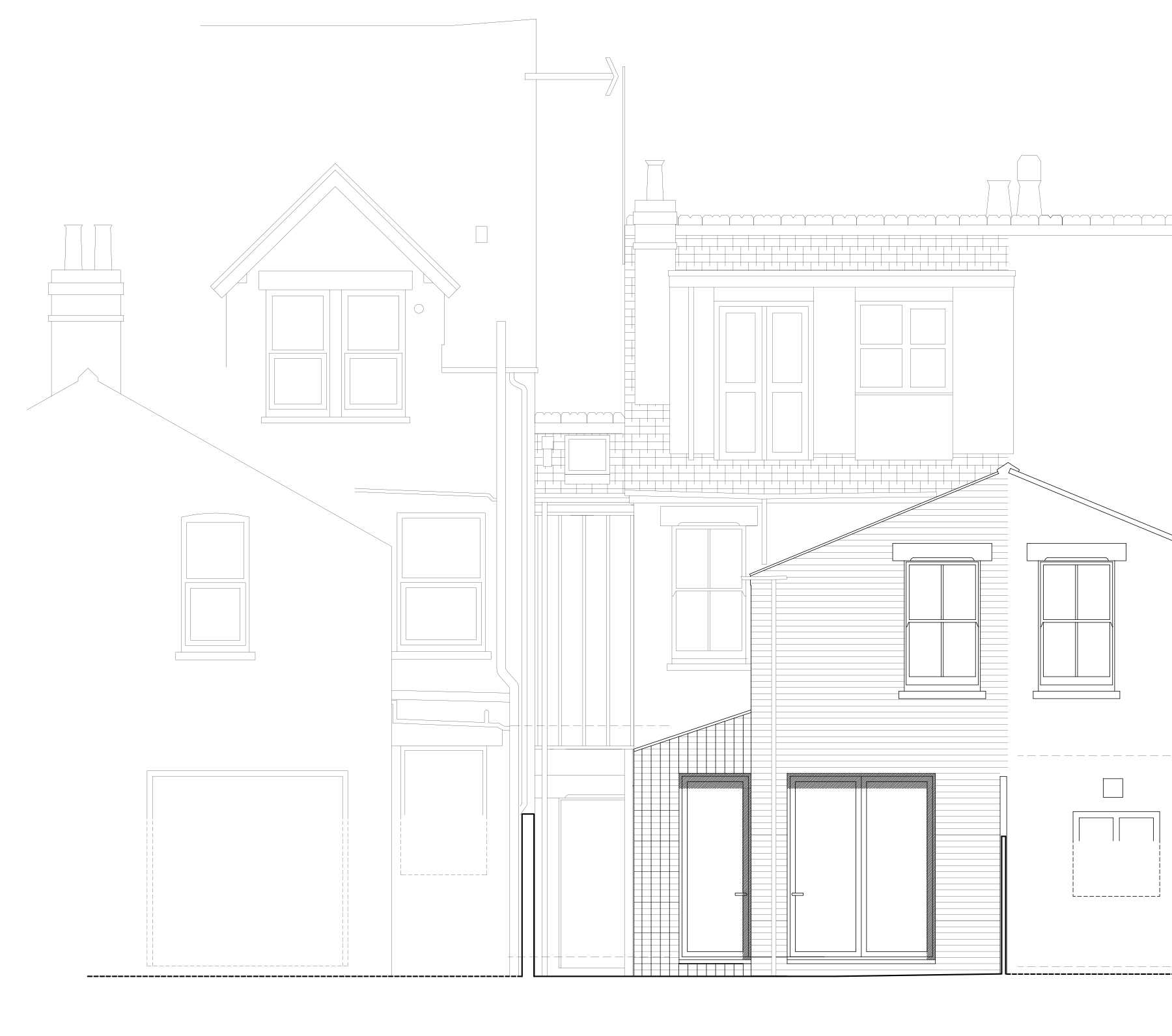 East Oxford side and over extension rear elevation drawing Resonant Architecture.