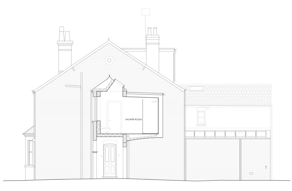 East Oxford side and over extension side elevation drawing Resonant Architecture.