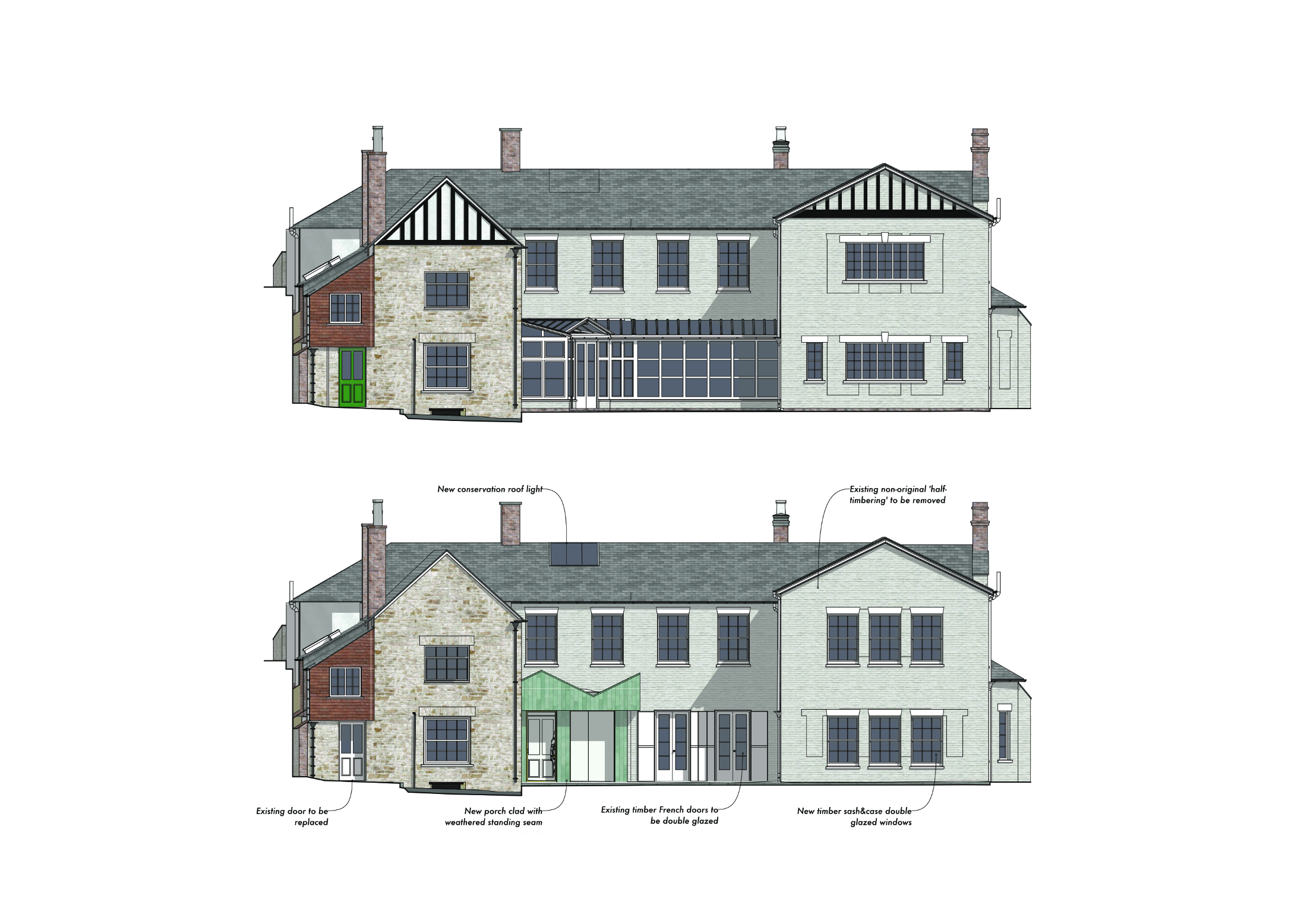 Extension and restoration of detached home and garden elevations